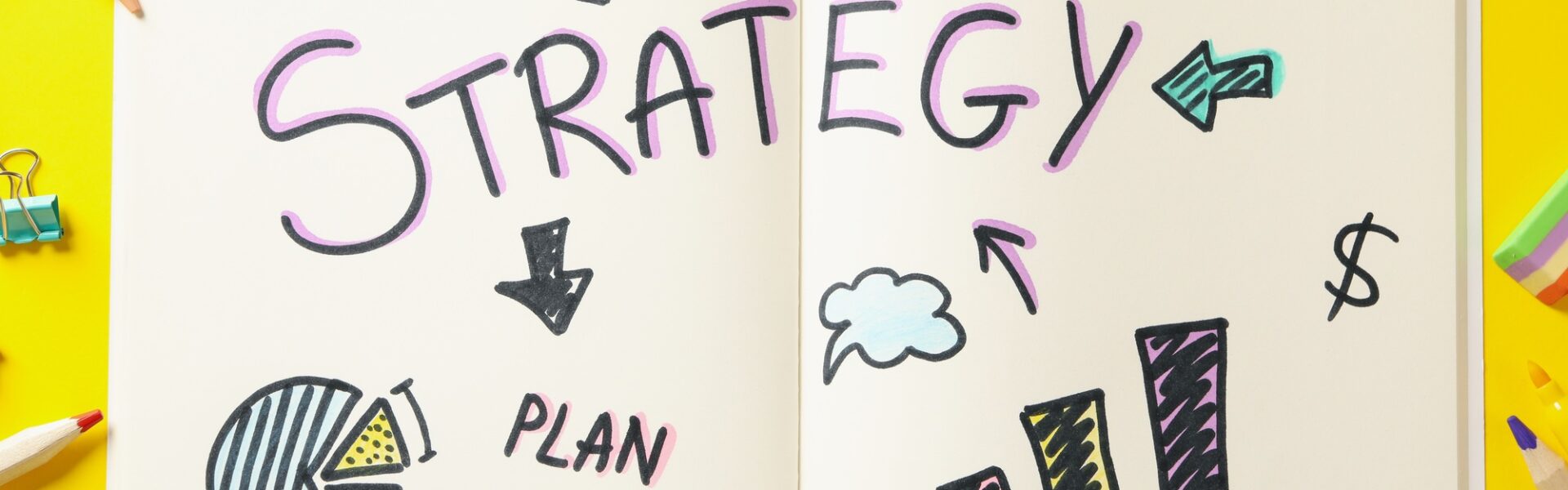 Concept of business strategy on yellow background