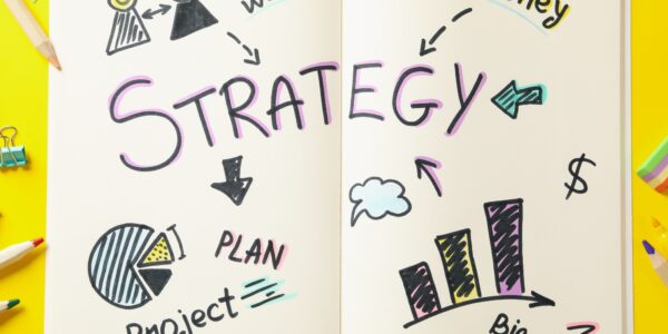 Concept of business strategy on yellow background
