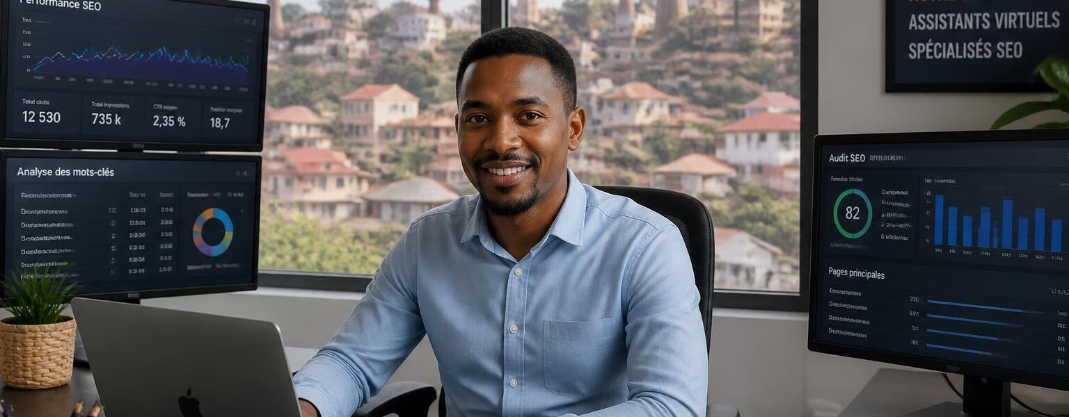 agence de consultant seo à madagascar, spécialisée dans le placement d'assistants virtuels pour aider les entrepreneurs à optimiser leur performance et développer leur activité.