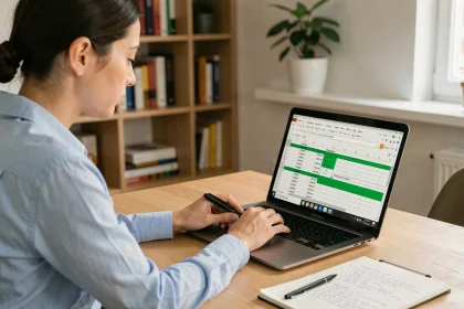 Femme utilisant Excel pour calculer un âge avec une formule dans une feuille de calcul