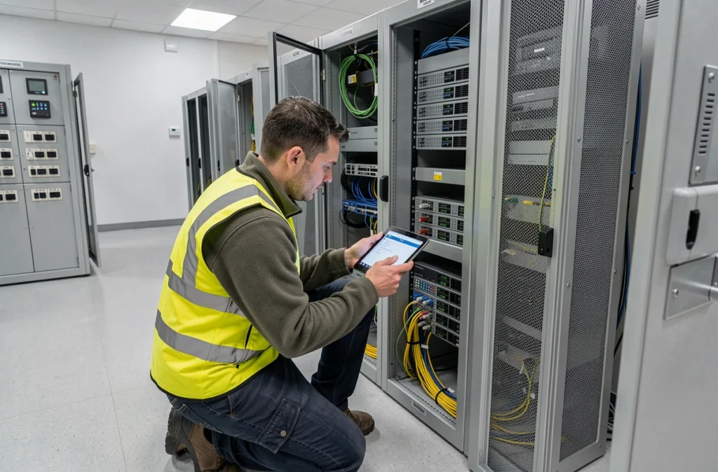 Technicien effectuant la maintenance opérationnelle d'une infrastructure informatique pour une collectivité